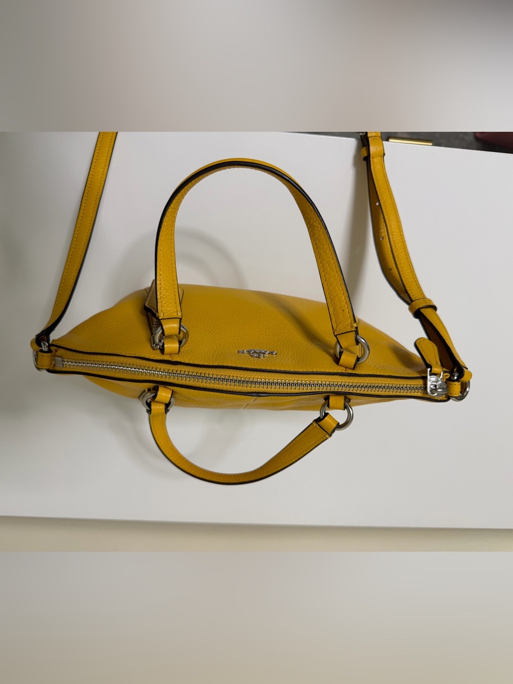 Coach Mini Kelsey Satchel Pebble Leather Mustard Yellow Style# F57563 - Picture 9 of 12